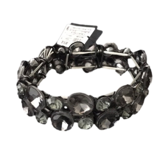 Adjustable Stretch Grey Rhinestone Beaded Party Bracelet NEW - Picture 2 of 4
